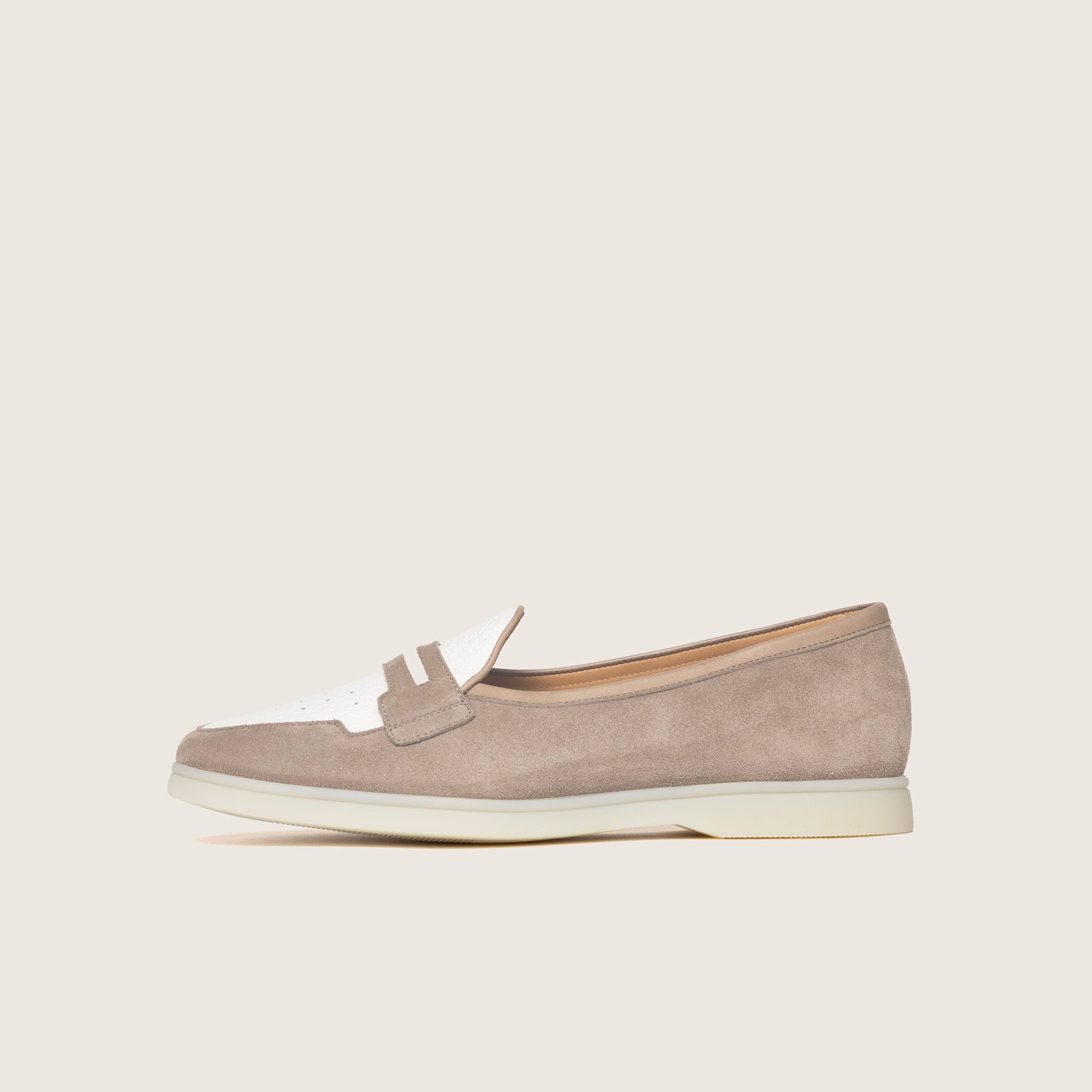 Hand crafted loafer Touquet by Timothee Paris featuring natural rubber sole and smooth suede in taupe profile photo