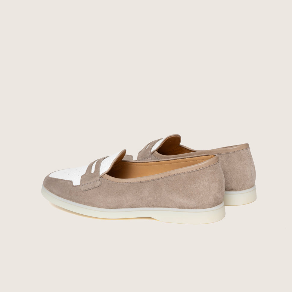 Hand crafted loafer Touquet by Timothee Paris featuring natural rubber sole and smooth suede in taupe back photo