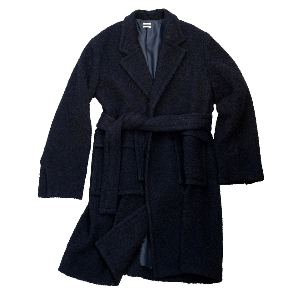 Wool and Alpaca Boucle Belted wrap winter coat Black by IKIJI Japanese brand Craftsmanship 