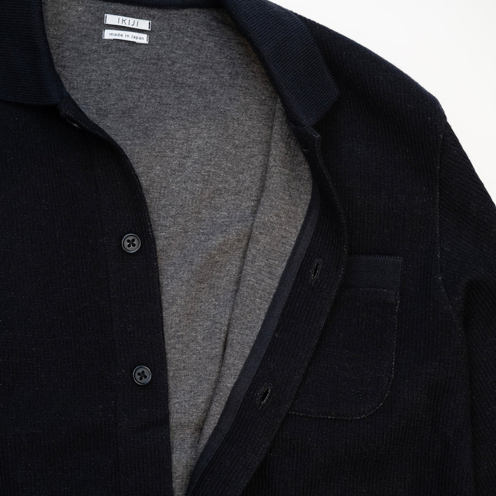 Japanese craftsmanship brand Ikiji Navy wool Overshirt cardigan jacket  detail