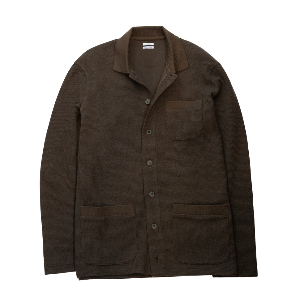 Japanese craftsmanship brand Ikiji  wool Overshirt cardigan jacket Olive Green