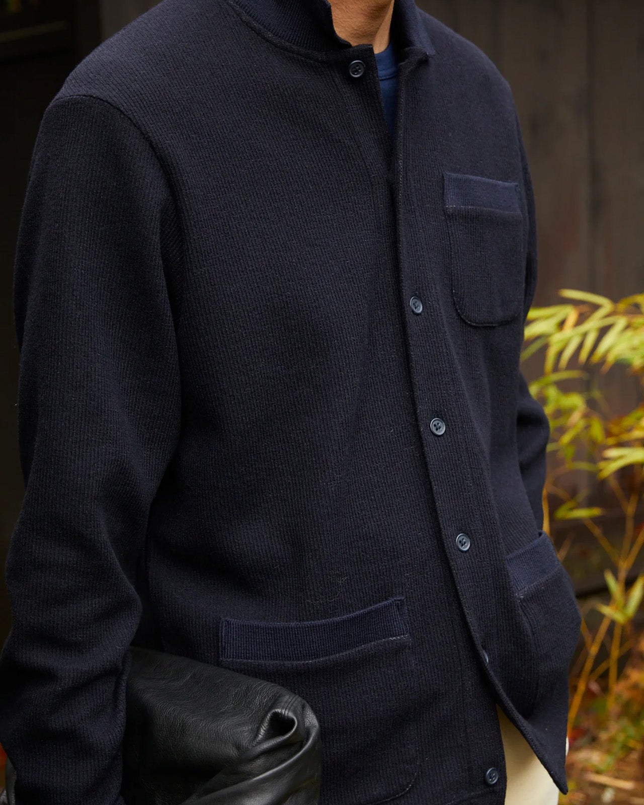 Japanese brand IKIJI wool and cotton cardigan jacket blouson navy color 